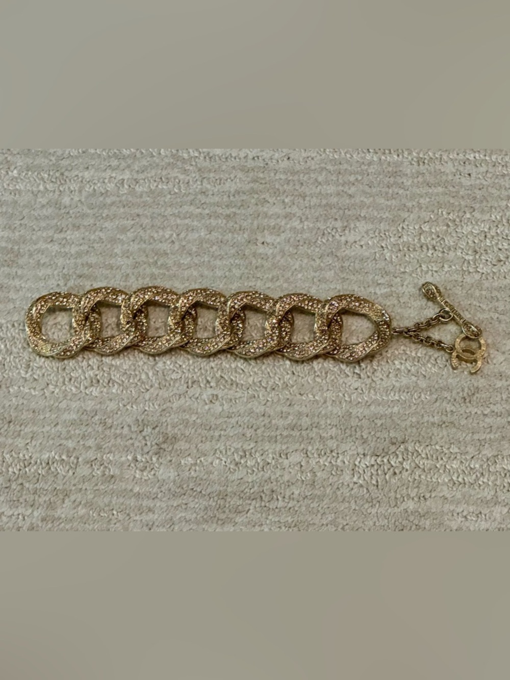 CHANEL Gold Crystal Pave Chain-Link Bracelet
